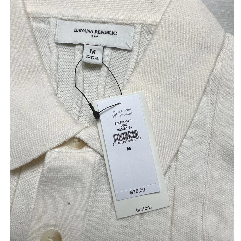 Banana Republic Knit Polo Shirt Mens Size M Cream New With Tags